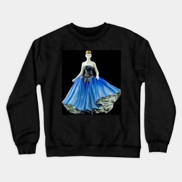 Bone China Figurine wearing a Blue Dress Crewneck Sweatshirt by Russell102